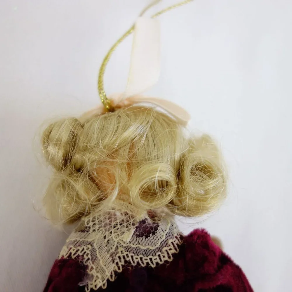 Porcelain Bisque Doll Dressed in Victorian Velvet Dress Hanging Ornament‎ 7
